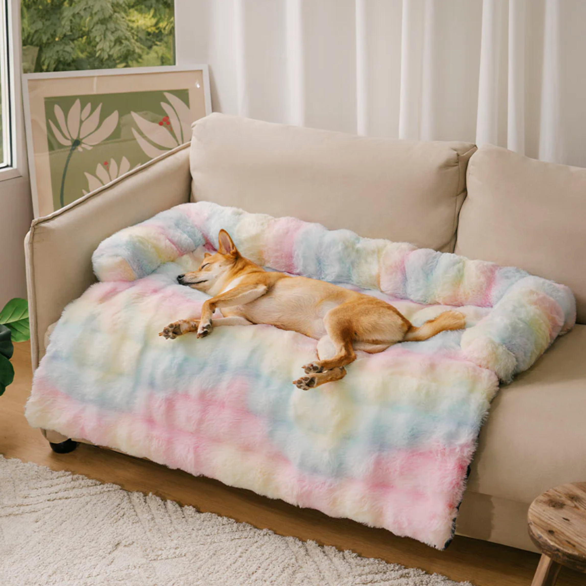PETTIふわふわ犬ソファ毛布 × 1個　 落ち着きのあるベッド 1個 PETTI ソファベッド - 愛犬が寛ぐ最高のリラックス空間